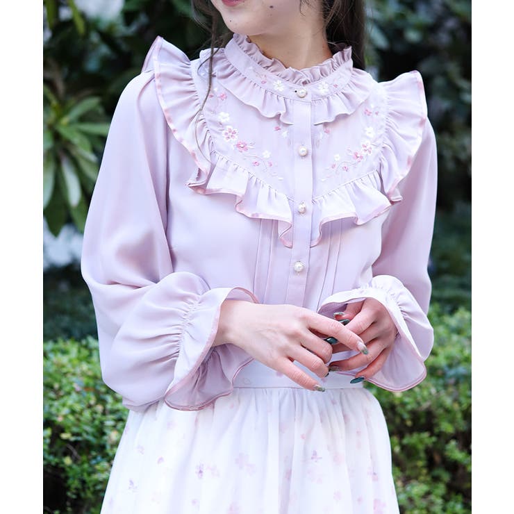 ピンク | 桜刺繍スタンドブラウス | axes femme