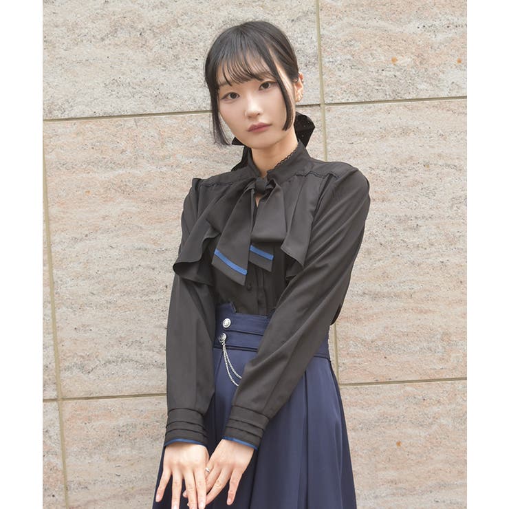 リボン×フラシデザインブラウス[品番：IGAW0007569]｜axes femme