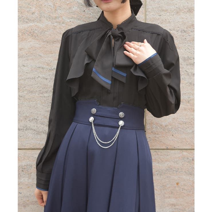 リボン×フラシデザインブラウス[品番：IGAW0007569]｜axes femme