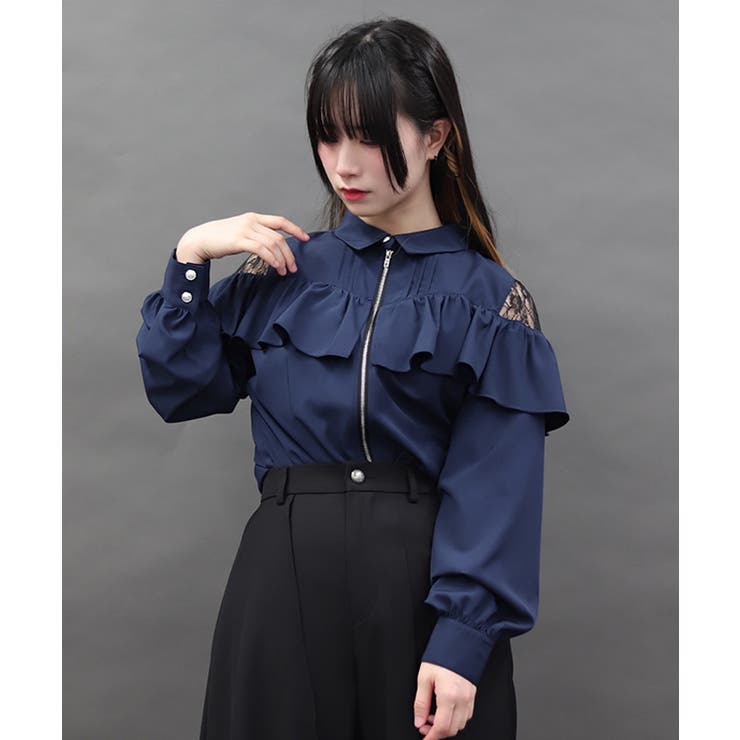 紺 | フロントファスナーブラウス | axes femme