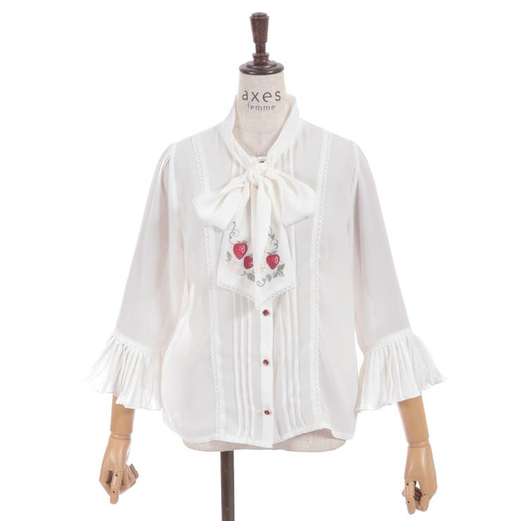 苺刺繍ボウタイブラウス | axes femme | 詳細画像17 