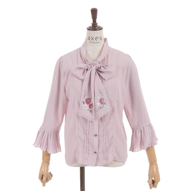 苺刺繍ボウタイブラウス | axes femme | 詳細画像24 