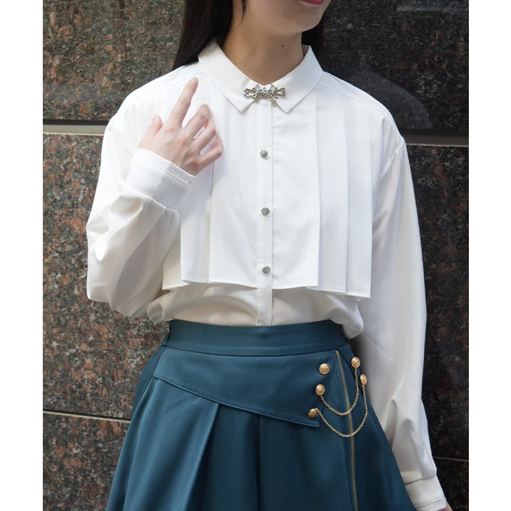 白 | 金具付プリーツ×フラシブラウス | axes femme