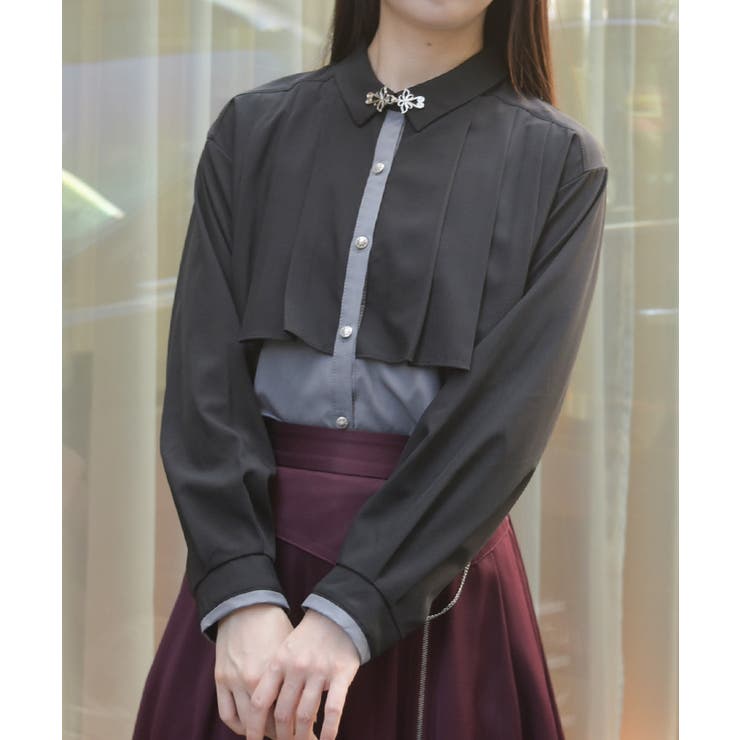 黒 | 金具付プリーツ×フラシブラウス | axes femme