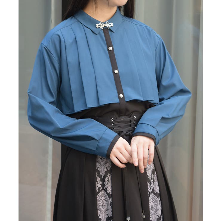 ブルーグリーン | 金具付プリーツ×フラシブラウス | axes femme