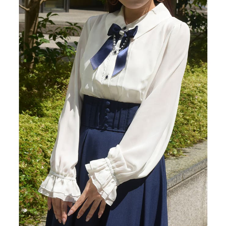 紺 | リボン×パールチェーンブラウス | axes femme
