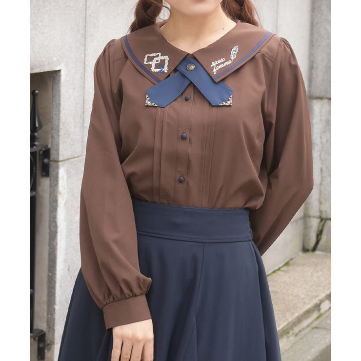 茶 | 読書の秋刺繍襟ブラウス | axes femme