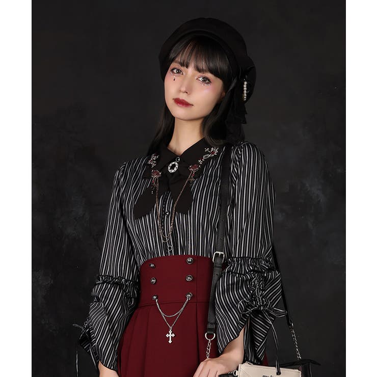 黒 | 十字架刺繍タイ付ブラウス | axes femme