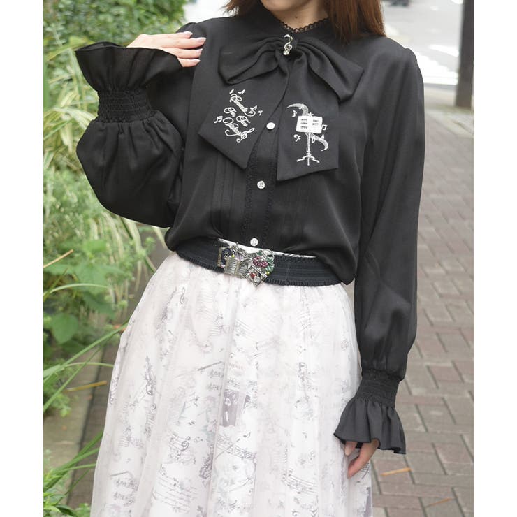 黒 | 音楽刺繍リボンブラウス | axes femme