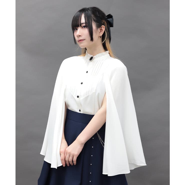 ブローチ付ケープデザインブラウス | axes femme | 詳細画像10 