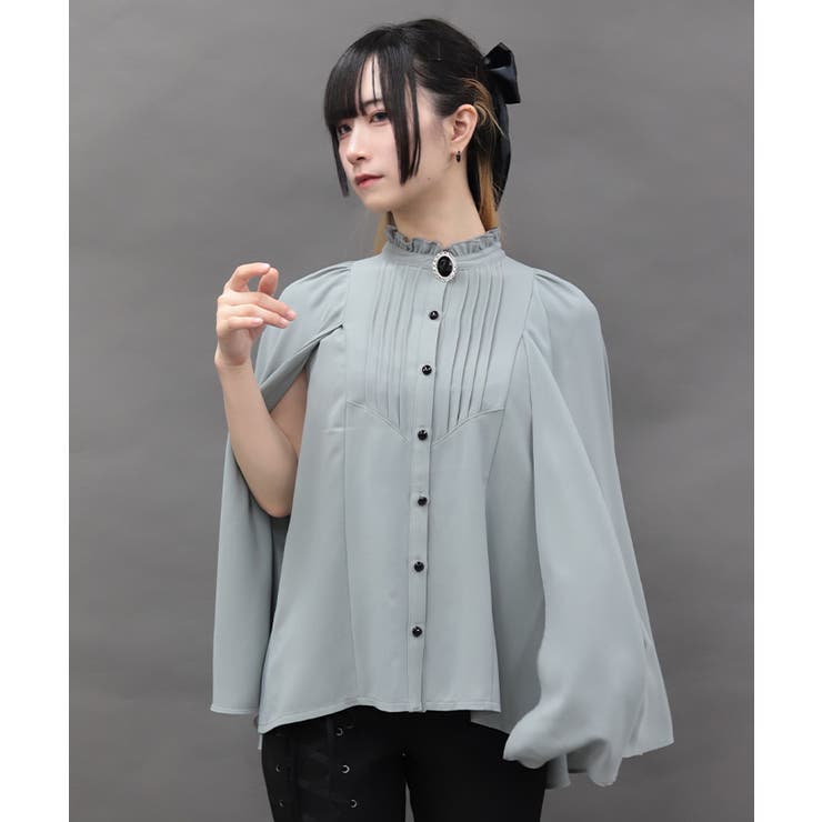 グレー | ブローチ付ケープデザインブラウス | axes femme