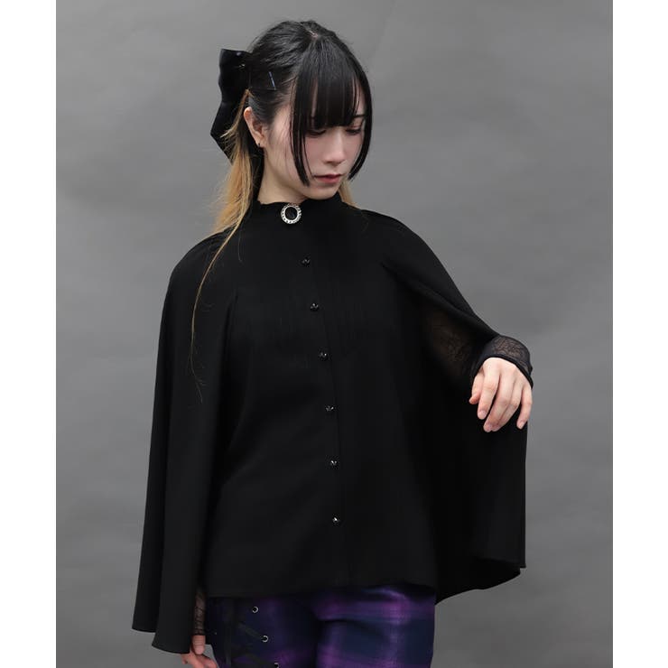 黒 | ブローチ付ケープデザインブラウス | axes femme