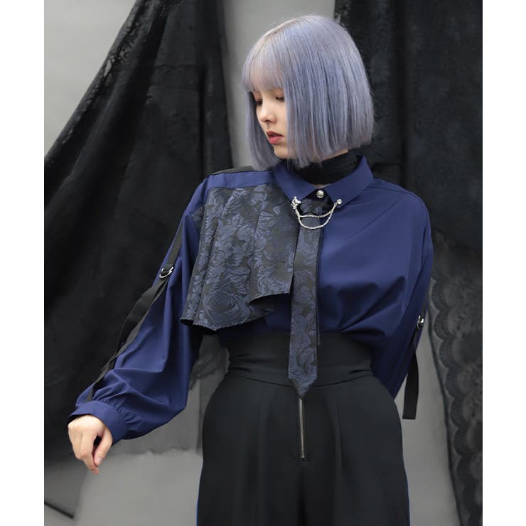 異素材デザインタイ付シャツ | axes femme | 詳細画像1 