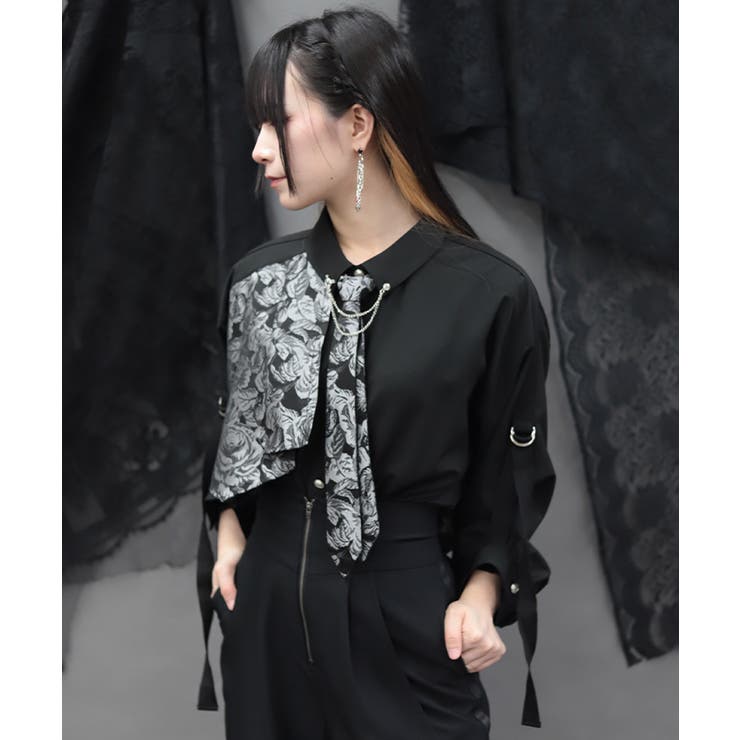 黒 | 異素材デザインタイ付シャツ | axes femme
