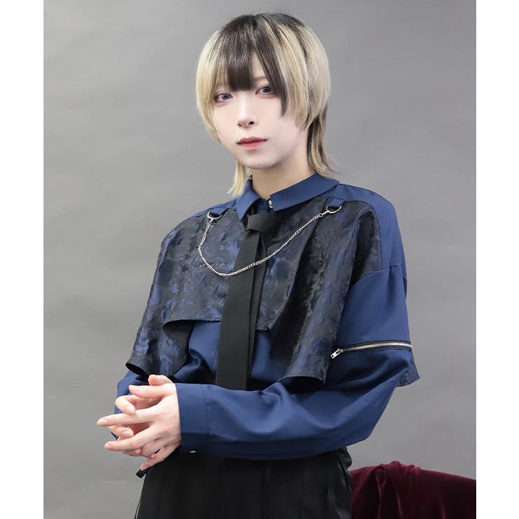 紺 | 異素材バイカラービッグシャツ | axes femme