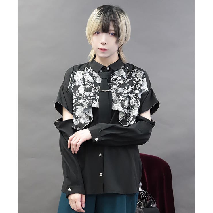 黒 | 異素材バイカラービッグシャツ | axes femme