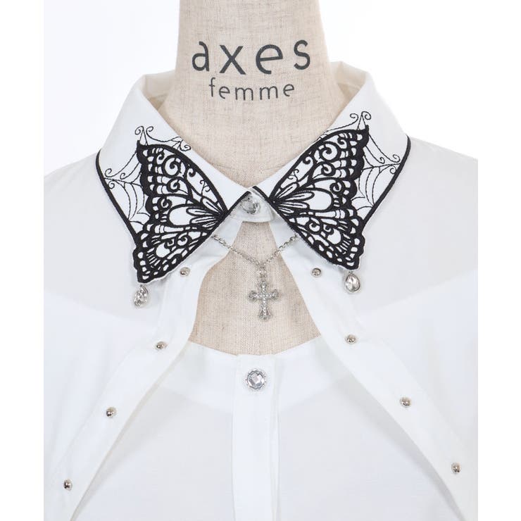 バタフライ襟刺繍ブラウス | axes femme | 詳細画像19 