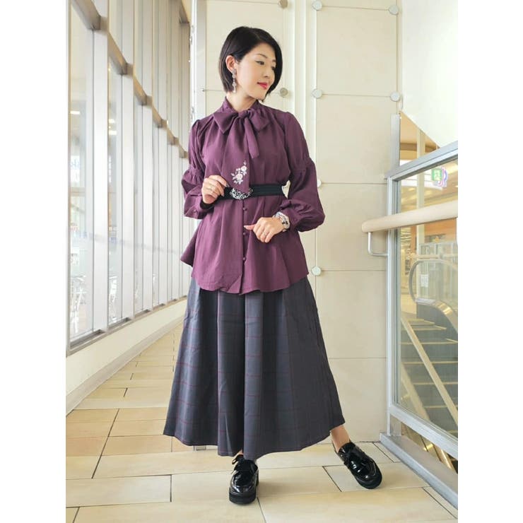 刺繍入りリボンロングブラウス[品番：IGAW0000326]｜axes femme
