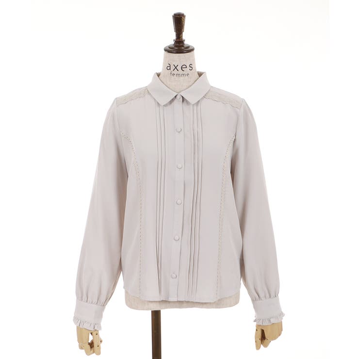 ネクタイブラウス ボールドストライプ蝶ネクタイ付スタンドカラーシャツ（シャツ