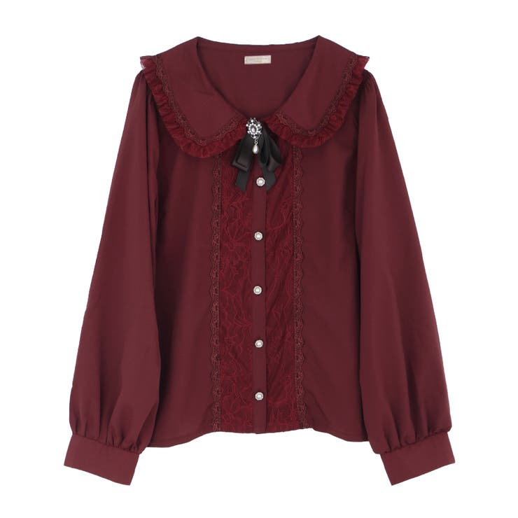 アクシーズファム　ビジュー付きブラウス ビジューブローチ付BL[品番：IGAW0000749]｜axes femme