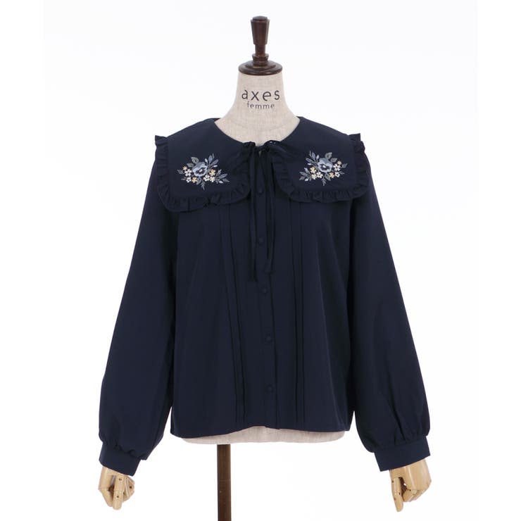axes femme - レースデザインビック襟ブラウス レースデザインビッグ襟BL[品番：IGAW0002789]｜axes femme