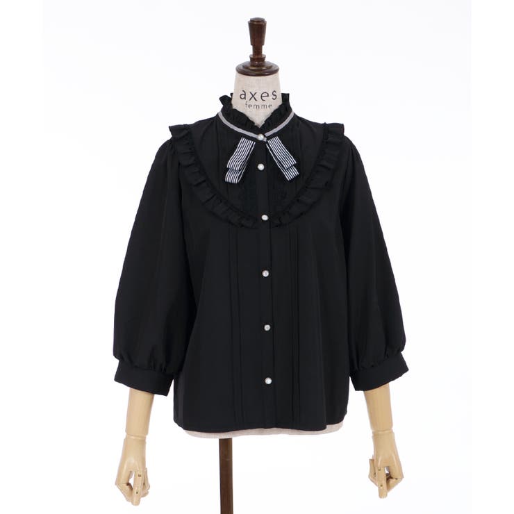 272◇カメオブローチフリルエプロン 黒 axes femme アクシーズ カメオブローチフリルエプロン | outlet | axes femme online shop