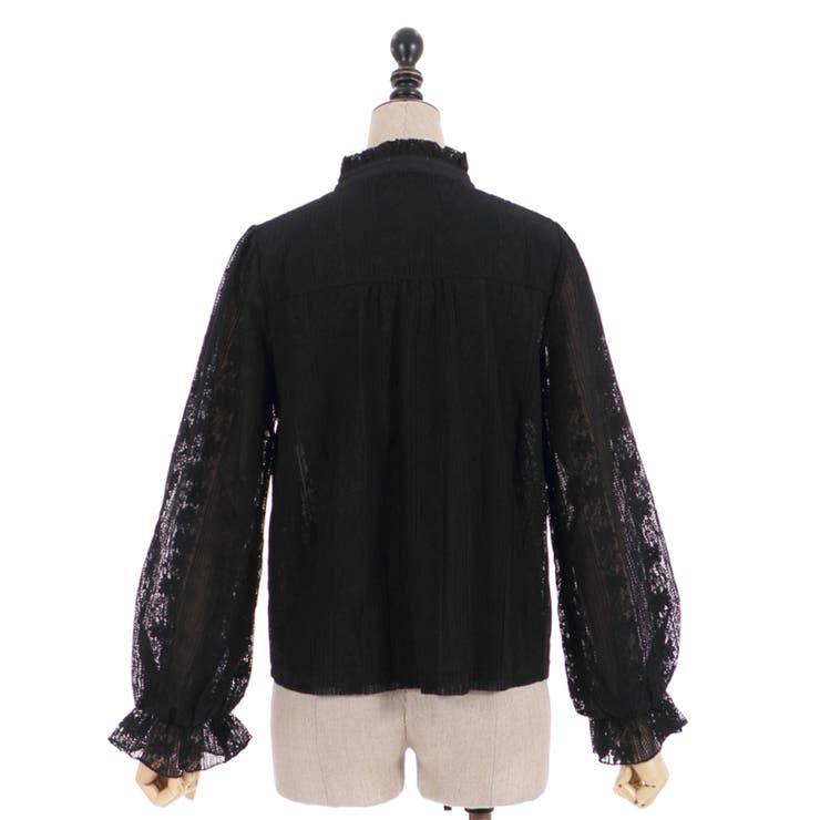 リボン付レーススタンド襟BL[品番：IGAW0002261]｜axes femme