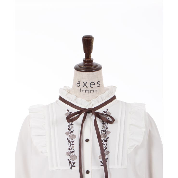 axes femme - axes femme 薔薇刺繍入りチェックワンピースの通販