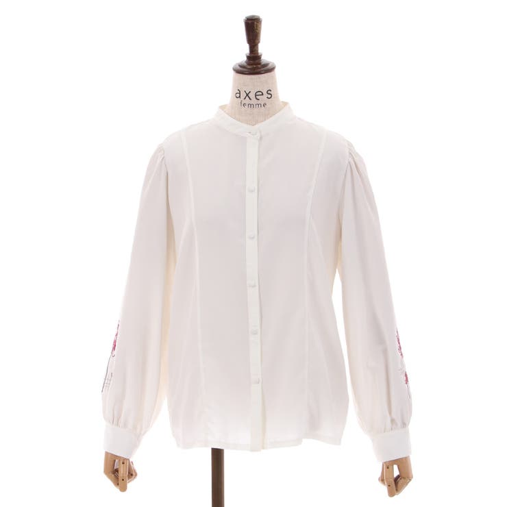 ARMANI お花装飾ハイネック 美形フィット白シャツ 彼岸花刺繍ハイネックシャツ[品番：IGAW0003992]｜axes femme