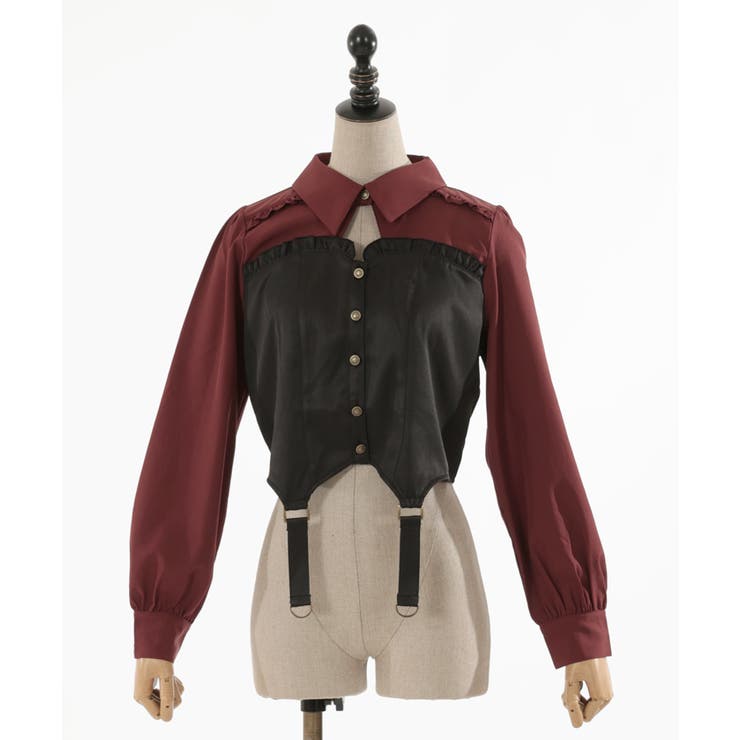 axes femme ビスチェ風ブラウス axes femme トップス ビスチェ切替風レースブラウス Mサイズ/USED