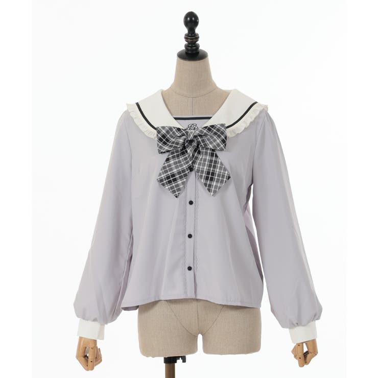 チェックリボン付セーラーブラウス[品番：IGAW0004562]｜axes femme 