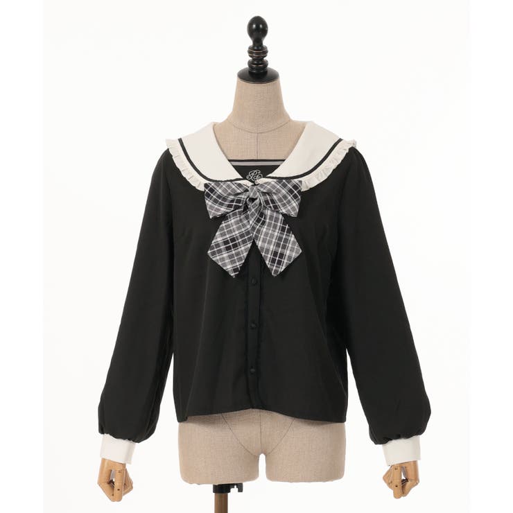チェックリボン付セーラーブラウス[品番：IGAW0004562]｜axes femme
