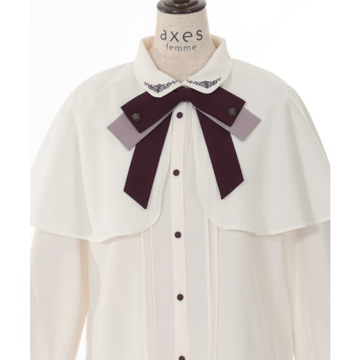 リボンタイ付ケープ風ブラウス[品番：IGAW0004413]｜axes femme