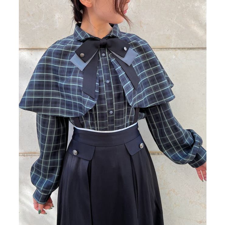 リボンタイ付ケープ風ブラウス[品番：IGAW0004413]｜axes femme