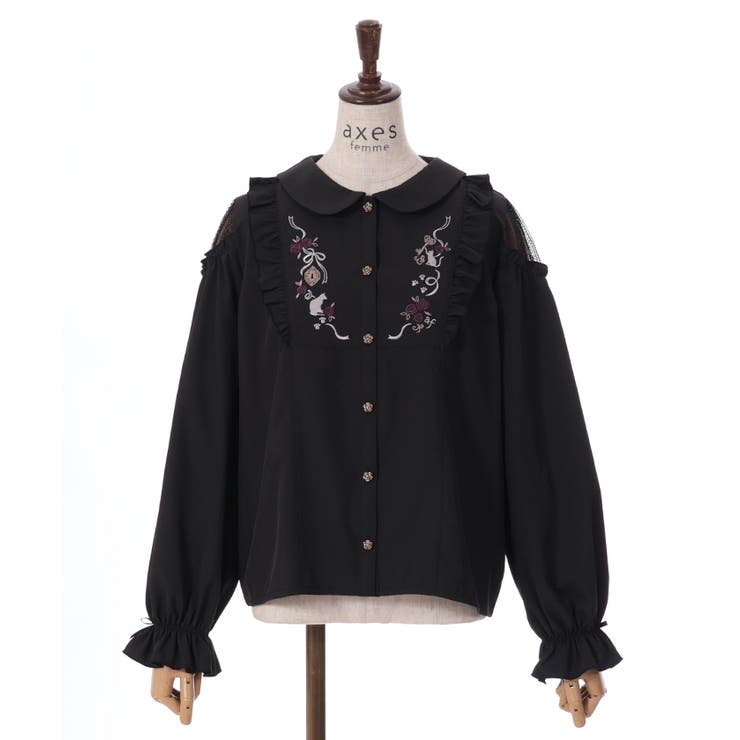 フラワー刺繍襟ブラウス | outlet | axes femme online shop