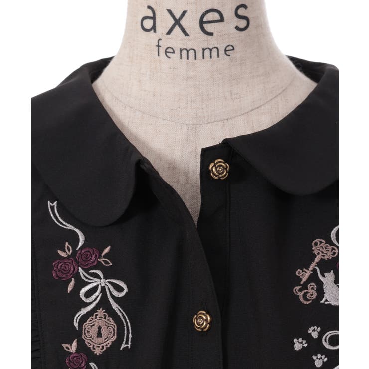 猫刺繍ヨークフリルブラウス[品番：IGAW0004702]｜axes femme