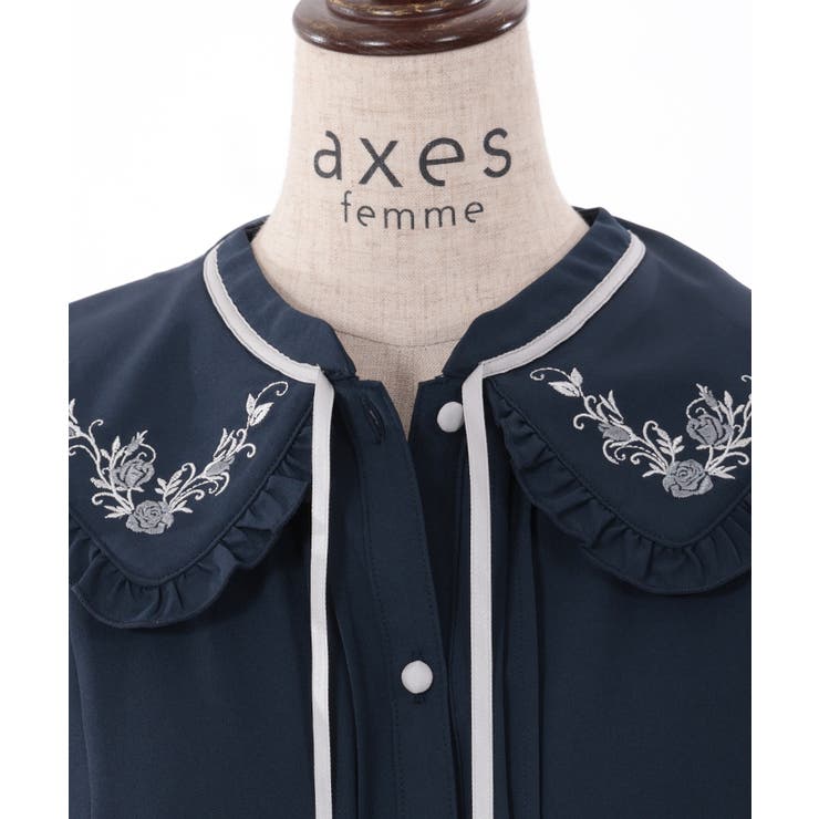 ブーケ刺繍フリル襟ブラウス[品番：IGAW0004655]｜axes femme