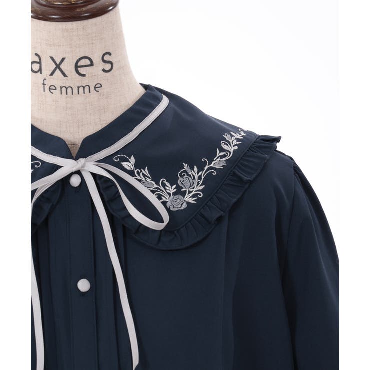 ブーケ刺繍フリル襟ブラウス[品番：IGAW0004655]｜axes femme