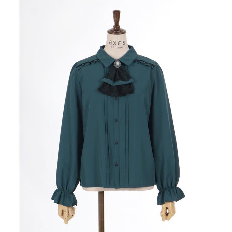 フリル付き黒ハット カメオブローチ付き カメオブローチ付シフォンBL[品番：IGAW0001635]｜axes femme