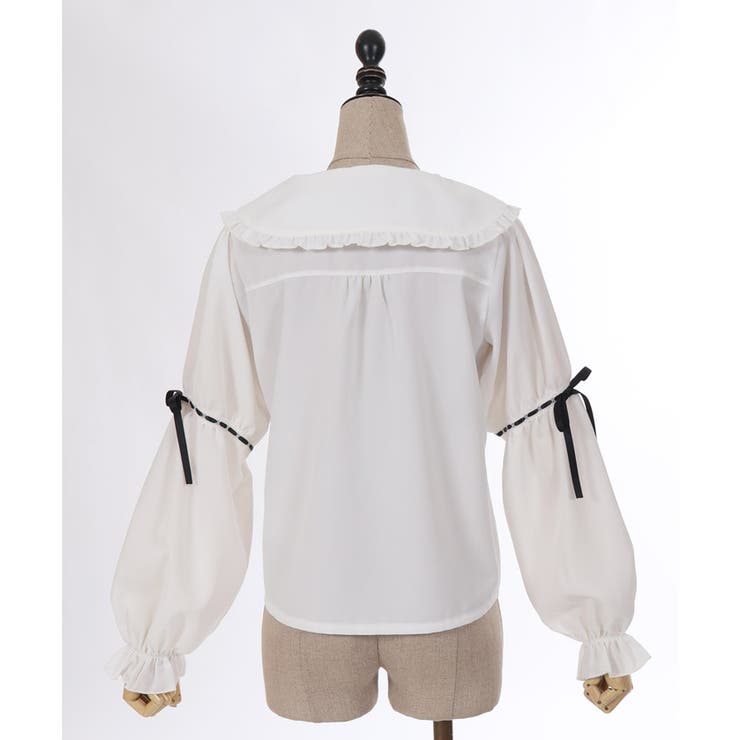 リボン付フリルビッグ襟ブラウス | outlet | axes femme online shop