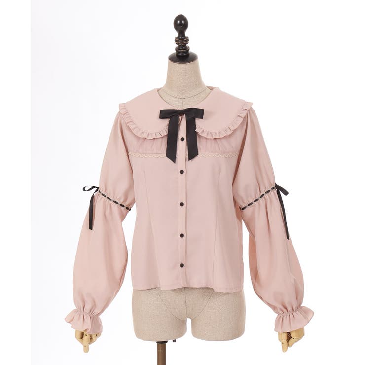 axes femme ビックりリボンフリル付きベージュ長袖トップス axes femme アクシーズファム ブラウス カットソー トップス