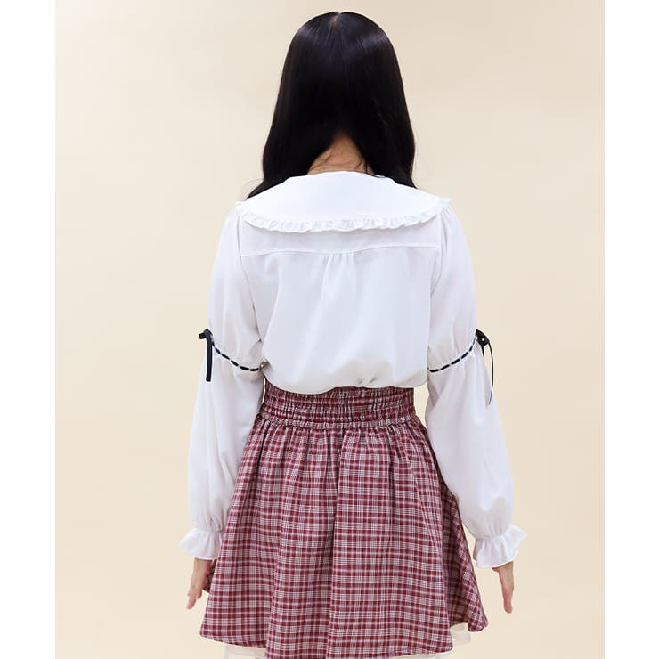 リボン付フリルビッグ襟ブラウス[品番：IGAW0005727]｜axes