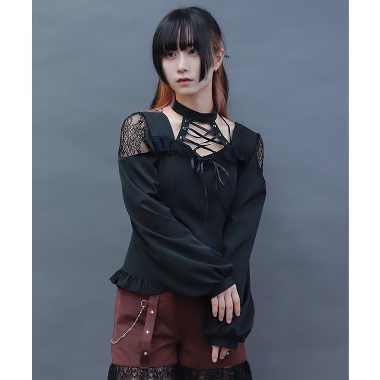 黒 | デコルテレースアップブラウス | axes femme