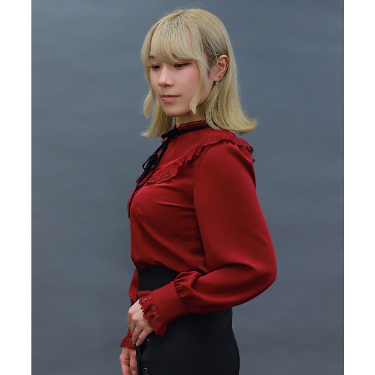 クロスレーススタンド襟ブラウス | axes femme | 詳細画像5 