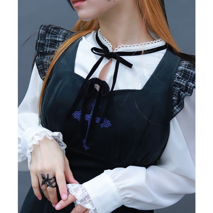 クロスレーススタンド襟ブラウス | axes femme | 詳細画像7 