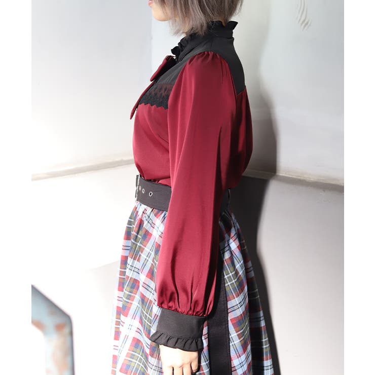 リボンブローチバイカラーブラウス | axes femme | 詳細画像2 