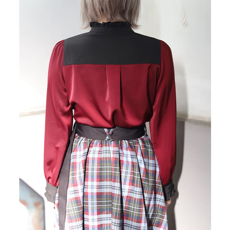 リボンブローチバイカラーブラウス | axes femme | 詳細画像3 