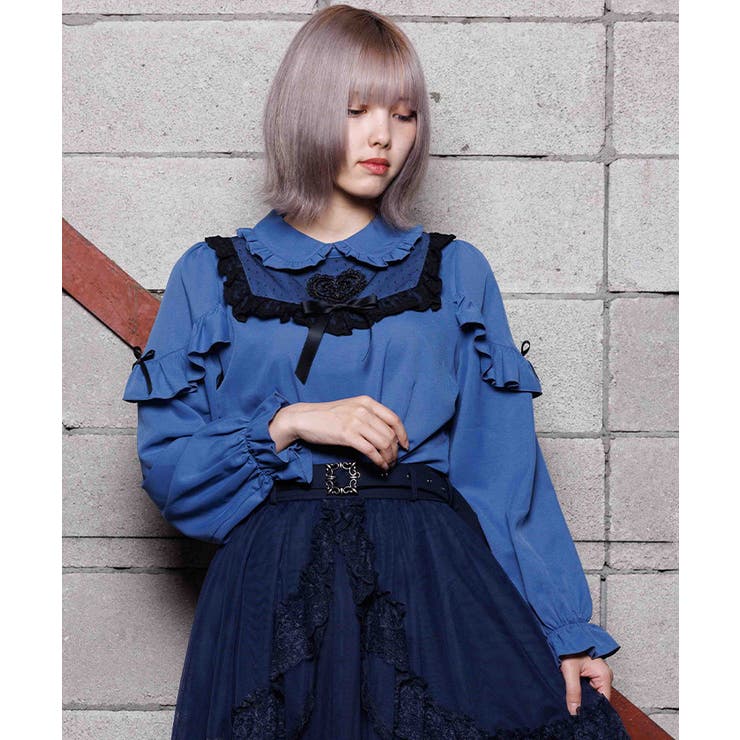 ブルー | ハートモチーフレースブラウス | axes femme