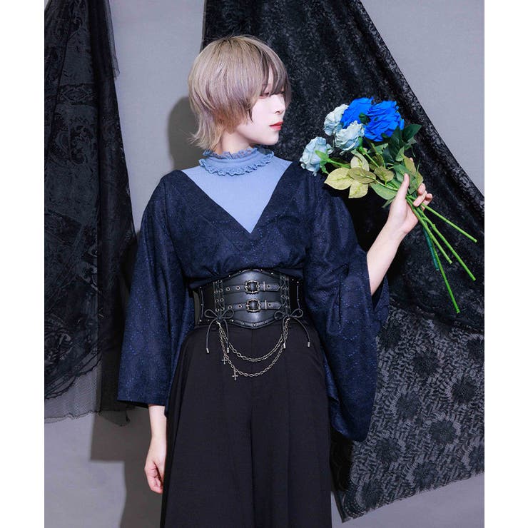 紺 | 浴衣デザインレイヤードブラウス | axes femme
