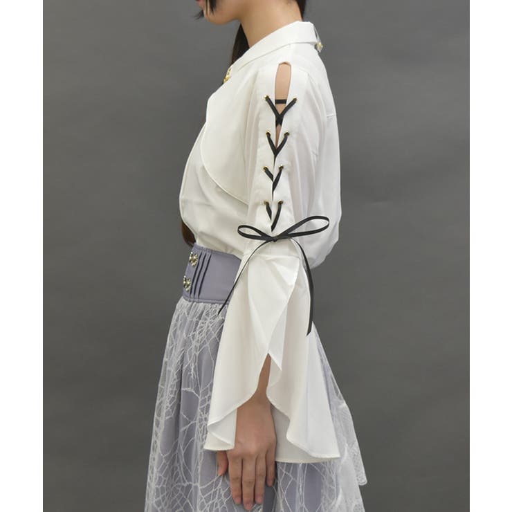 クロスチャーム付長袖ブラウス[品番：IGAW0005373]｜axes femme